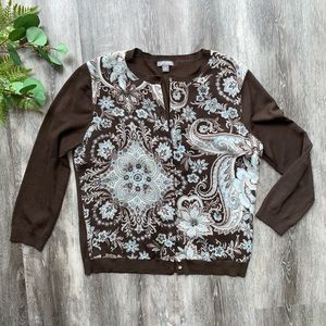Ann Taylor Diamond-Buttoned Silk Sweater/Cardigan